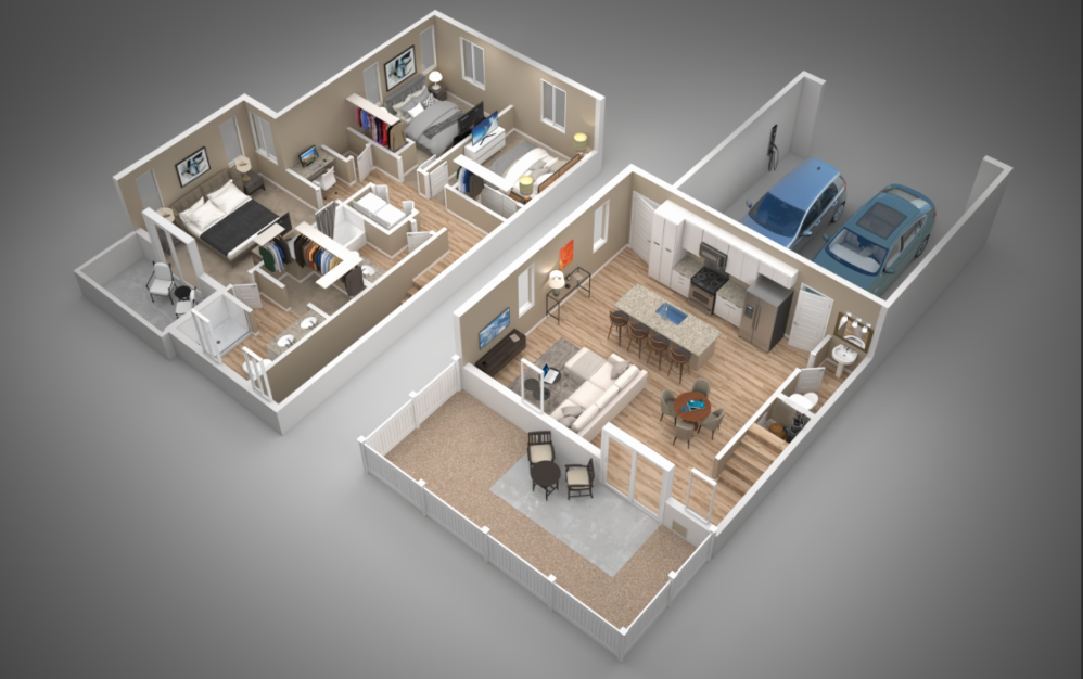 Glacier - 3 bedroom floorplan layout with 2.5 bathrooms and 1391 square feet