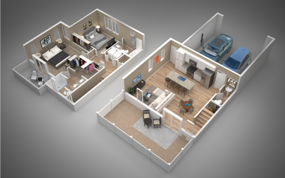 Saguaro - 2 bedroom floorplan layout with 2.5 bathrooms and 1187 square feet