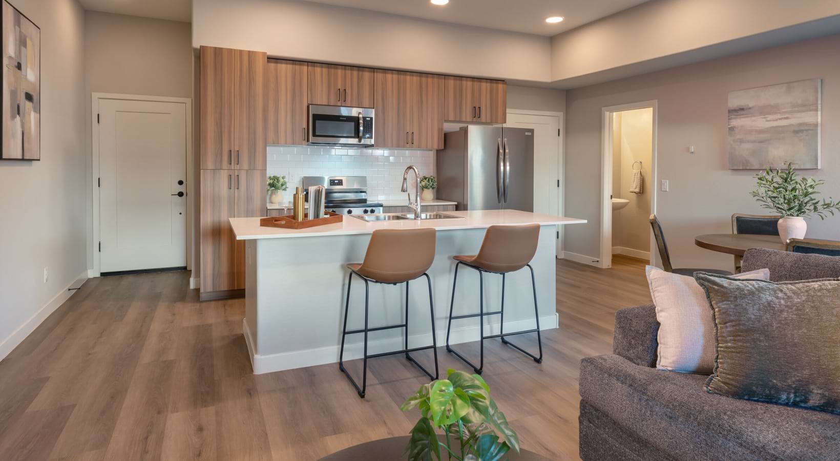A bright kitchen with island seating